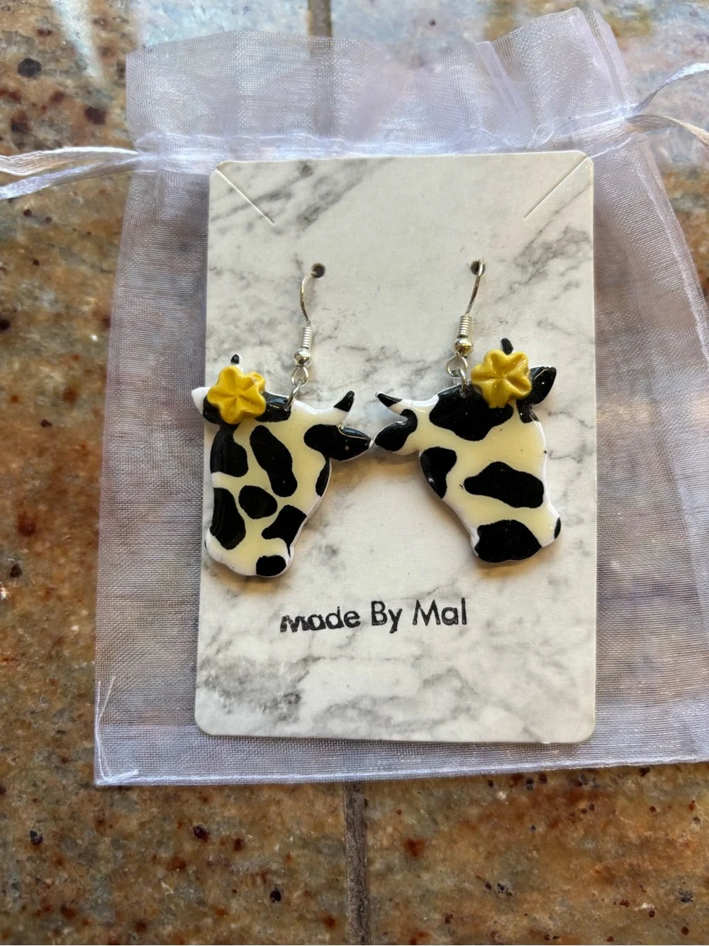 Yellow & Black Cow Print Earrings